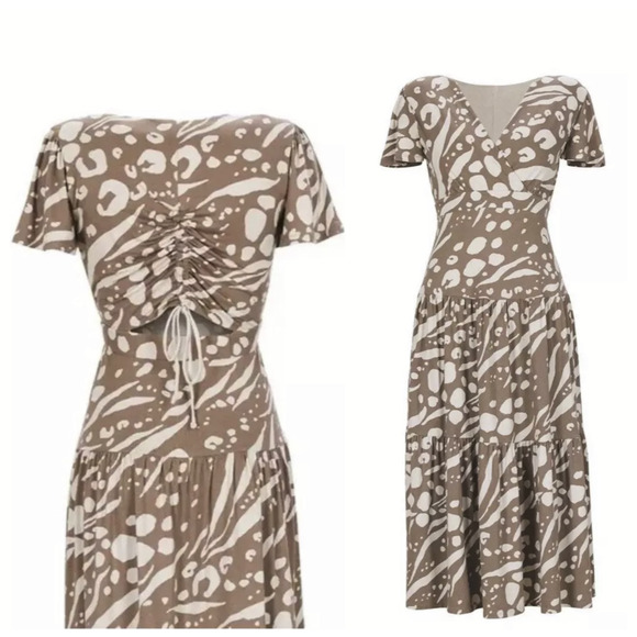 CAbi Dresses & Skirts - Cabi Swoon Dress Brown Tan Midi Maxi Cut Out Ruched Back 6147 Small Boho Chic